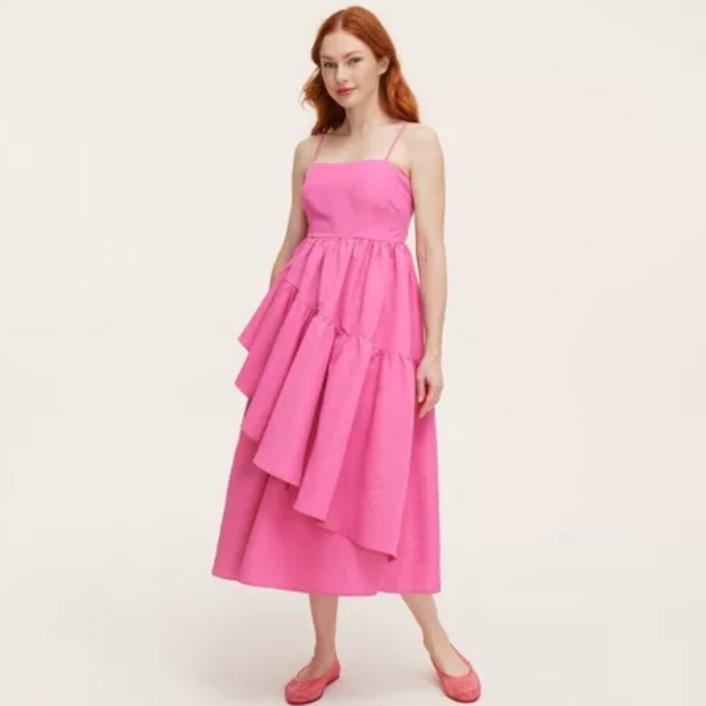 New Kate Spade Tiered Ruffle Midi Tank Dress Pink Rose Taffeta Target